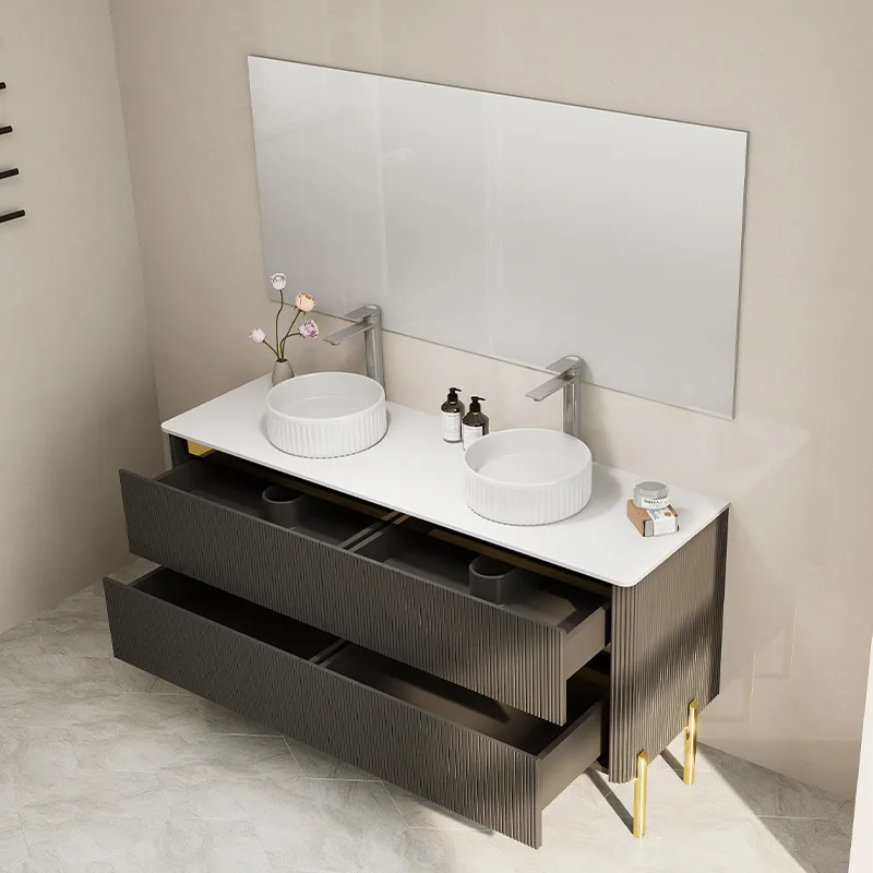 Multi Layer Solid Wood Multiple Styles Household Bathroom Cabinet Set Bathroom Vanity Cabinet with Sink Unit Set