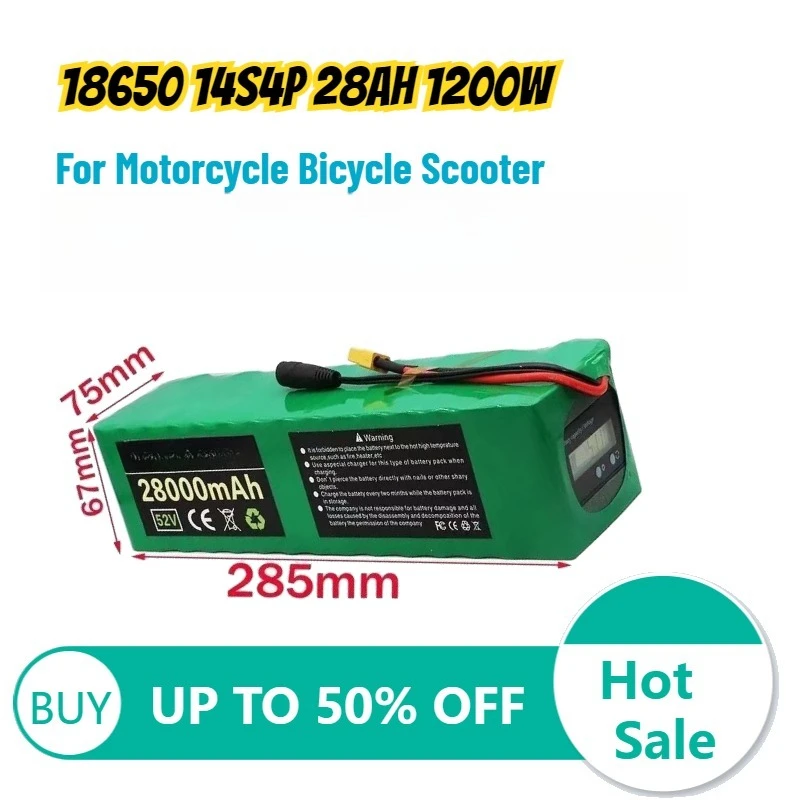 18650 14S4P 28Ah 1200W Lithium Battery Battery Charge Display for Motorcycle Bicycle Scooter Rechargeable Battery