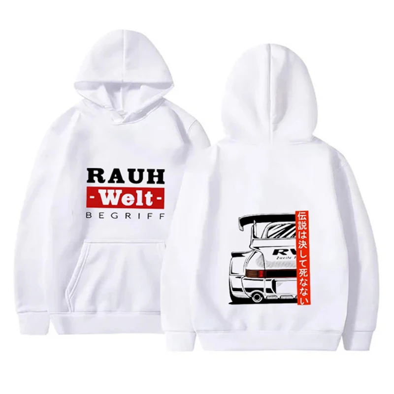 New Back Retro Turbo RWB 993 Hoodie Men Short Sleeve Hip Hop Street Boy Casual Tops Harajuku Drive Sport Car Fashion White Hoody