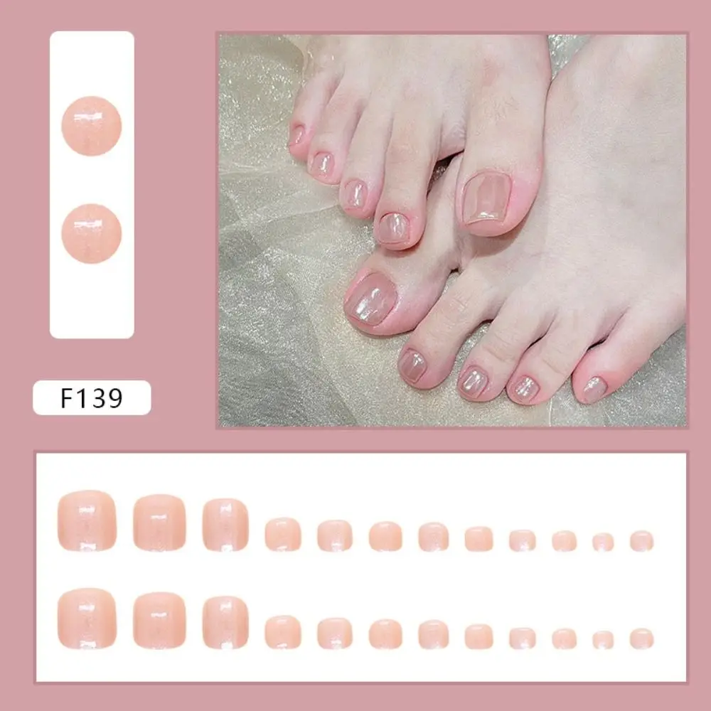 Short Square Fake Toenails Fashion French Simple Toe Nails Cat Eye Cute Butterfly Foot Nails for Women Girl