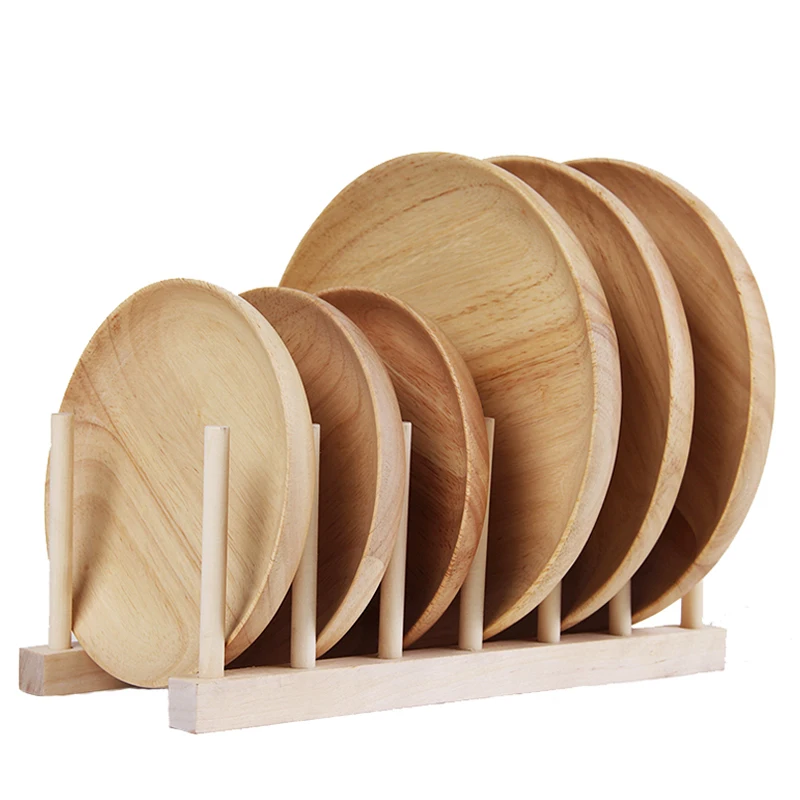 Assiette de service en bois massif, ensemble d'assiettes à gâteau, à Dessert, à collation, à fruits, à Sushi, ustensiles de cuisine Dia 15cm 20cm