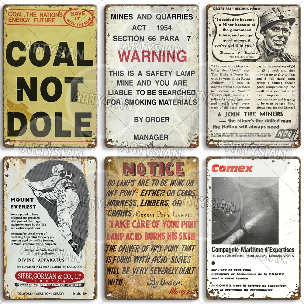 NCB British Coal Mining South Wales Cannock Chase Colliery Warning Vintage Metal Sign Siebe Gorman Diver Retro Metal Plaque