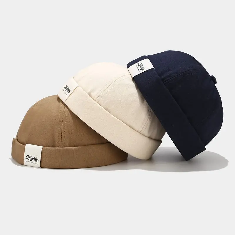 Dome Melon Cap Men Women Fashion Vintage Brimless Hat Hip Hop Landlord Hat Unisex Skullies Beanie Solid Color Docker Cap