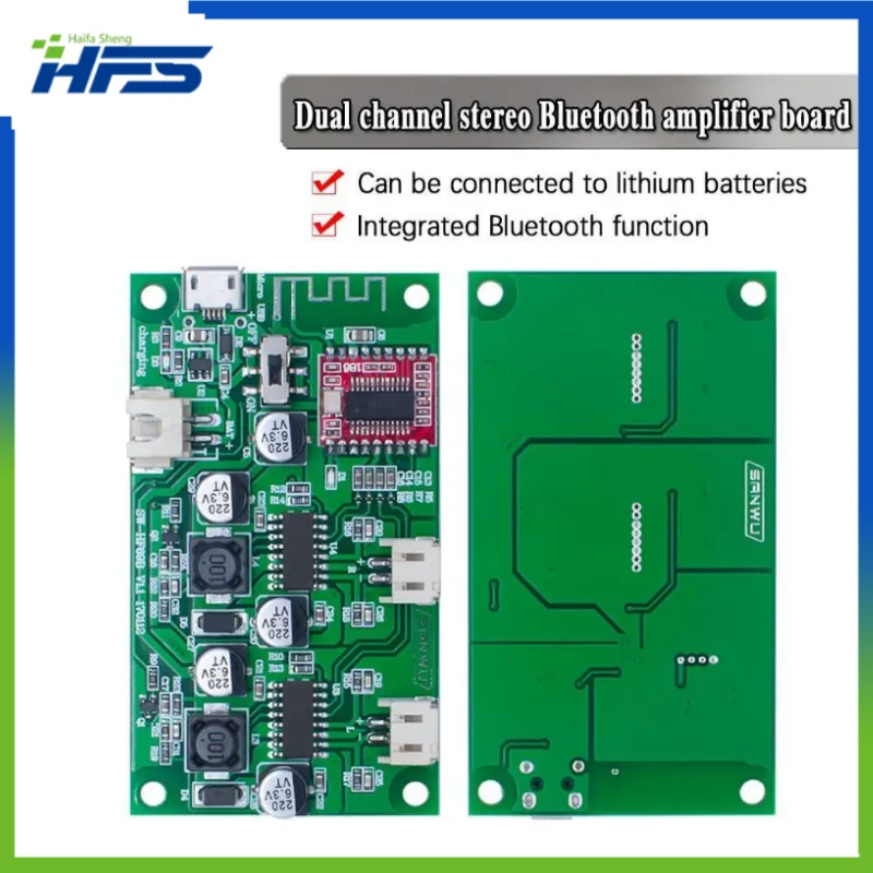 

Плата усилителя стерео Bluetooth, питание от литиевой батареи для динамиков, динамиков, модифицированный, 2 канала, 5 в постоянного тока, 6 Вт,