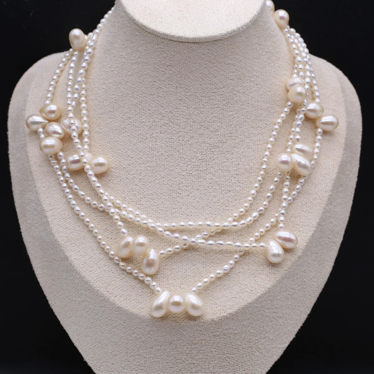 160cm Natural Freshwater Pearls Necklace Rice Shape Pearls Bead Necklace for Women Men Jewelry Party Best Gift