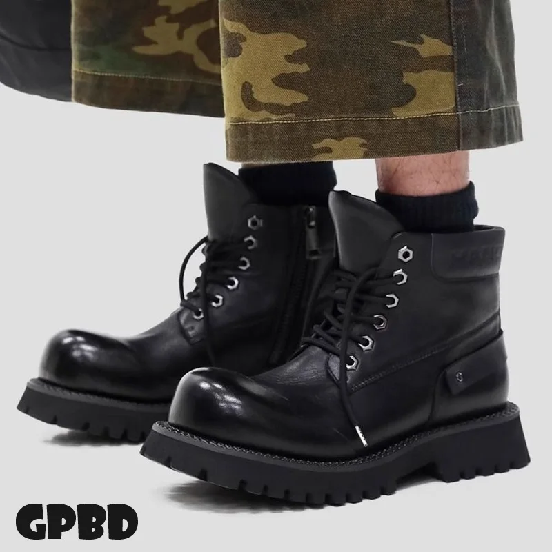 GPBD Mountain Boot Outdoor Thick-soled Large Top High Rise Retro Style Men's Boots for Autumn 2025 Trend Model Derby Boots