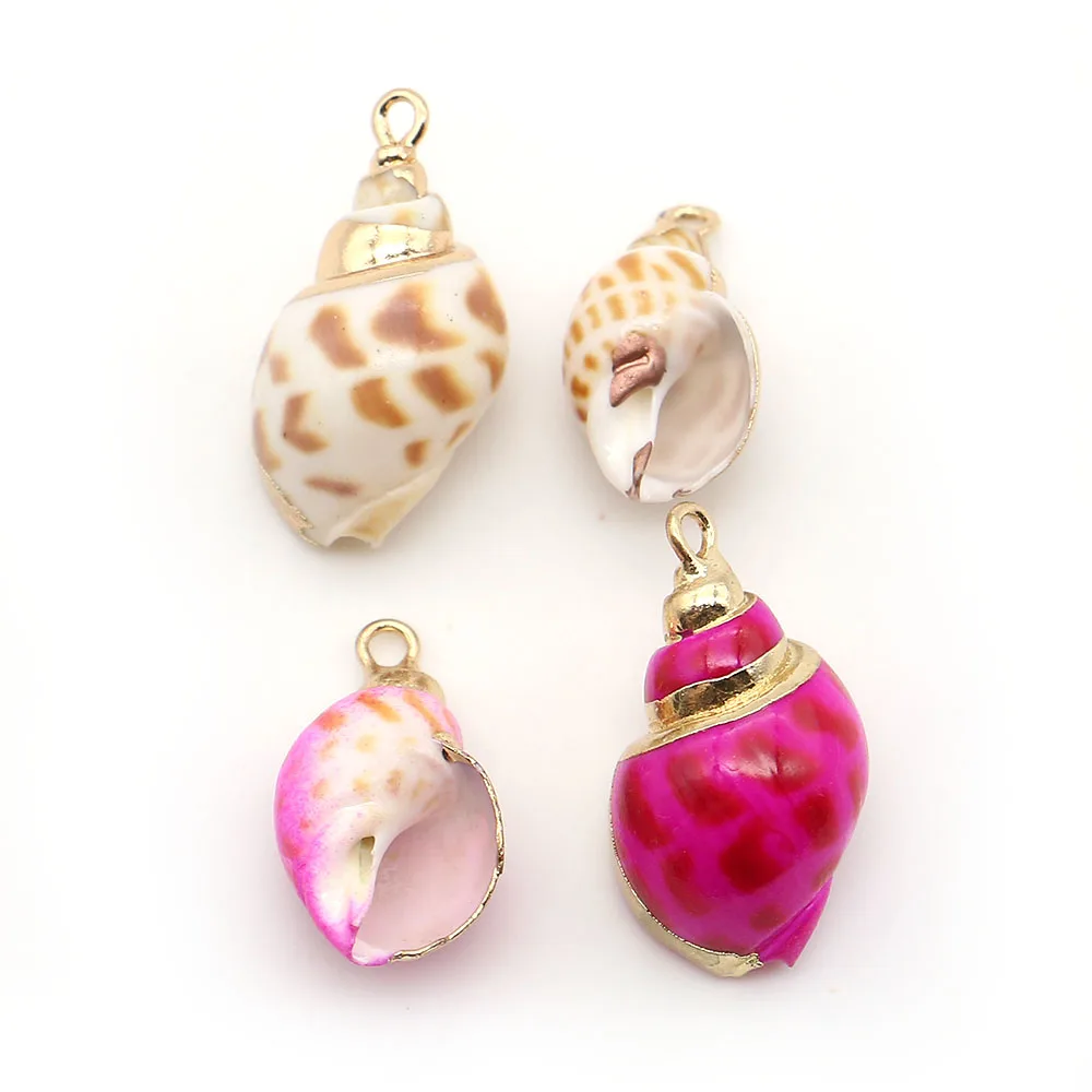 

5pcs Conchl-Shaped Natural Shell Pendants Gold-Plated Single-Hole Dyed Shell Charms Handmade Fashion Necklace Earring Accessory