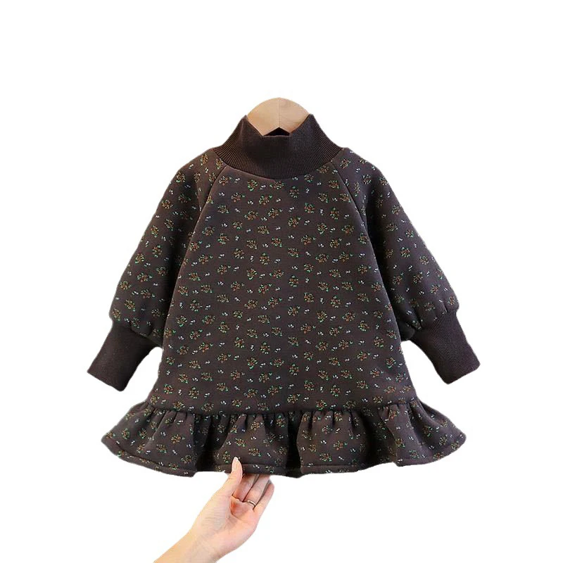 Kids Girls Autumn Winter Thickened Warm High Neck Sweater Dress 2023 New Korean Baby Velvet Children\'s Dresses