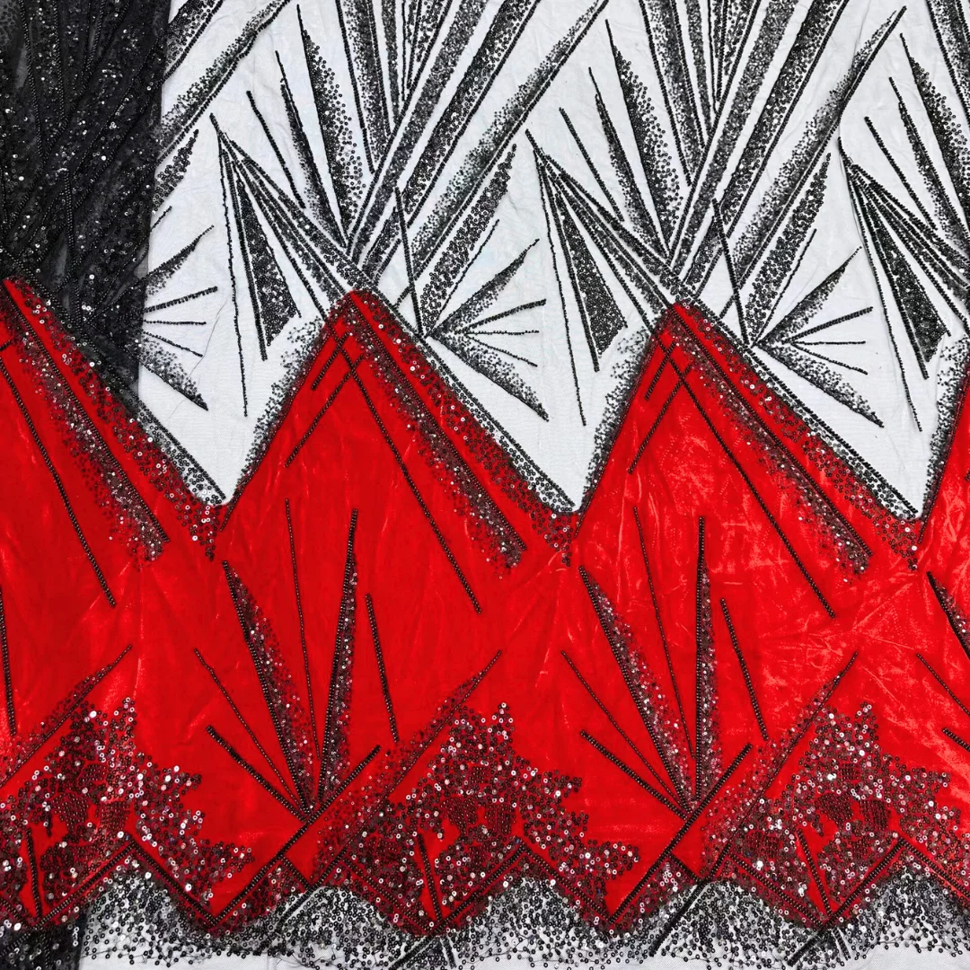 Luxury African Lace Fabric 5 Yard Velvet Lace Fabric Sequin Embroidery Tulle Lace Bead Nigerian Fabric For Wedding Dress Sewing