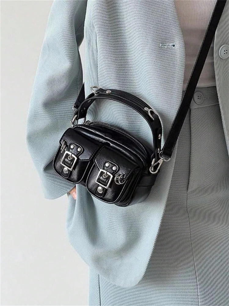 Bag women\'s 2024 new spice girl motorcycle camera bag small square bag high sense shoulder bag handbag