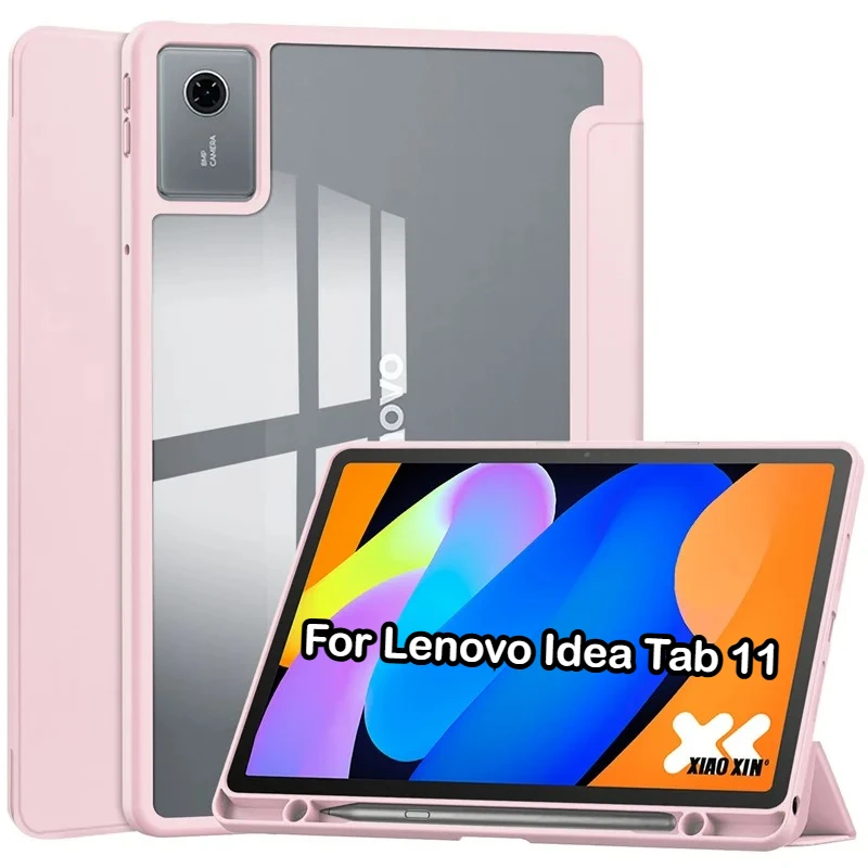 For Lenovo Idea Tab 11 Case Tb336fu Tb336zu with Pen Holder Clear Acrylic Smart Magnetic PU Cover on Tab M11 Xiaoxin Pad 11 2025