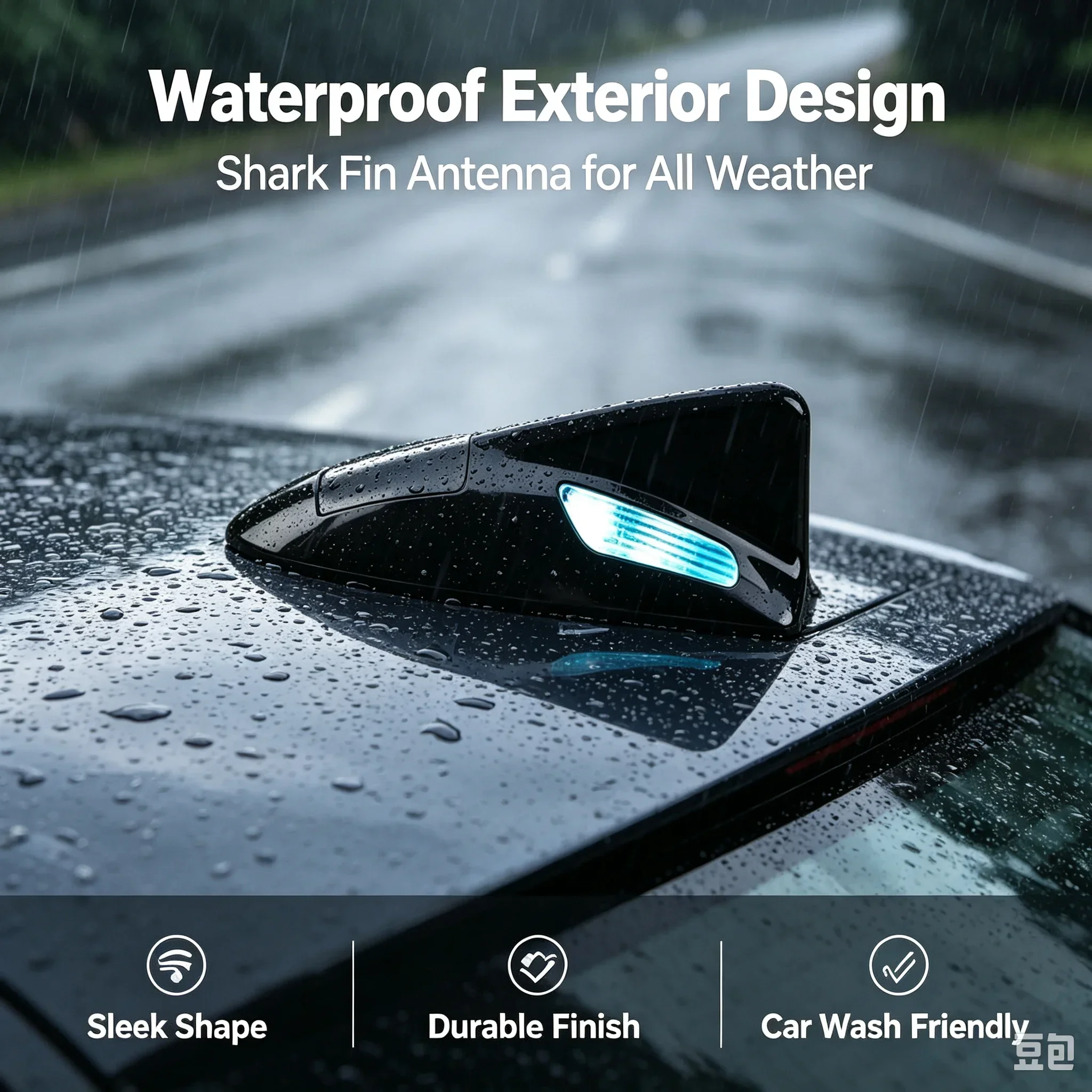 Car Shark Fin Antenna Solar Roof with Anti Rear End Warning Light Antenna Accessories - Suitable for All Cars