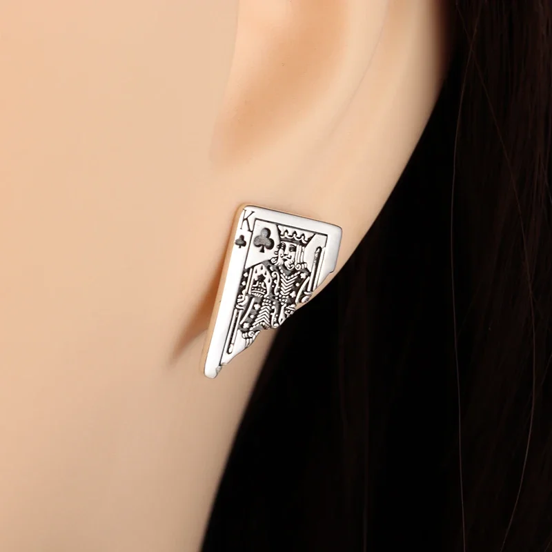 Punk Half Playing Card Alexander The Great Regina Goddess Earrings Hypoallergenic Earrings Women Men Hip Hop Lucky Trend Jewelry