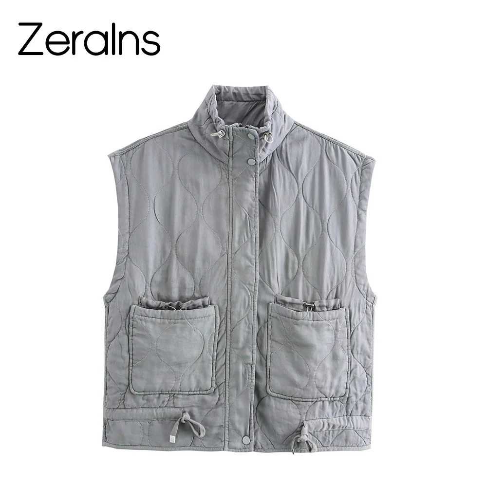 

ZERAINS 2021, осенне-зимняя новая женская повседневная модная свободная хлопковая куртка без рукавов с воротником-стойкой, жилет