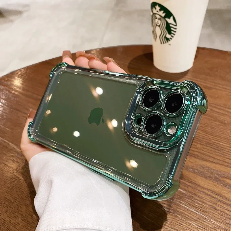 Luxury Noble Green Transparent Case For iPhone 16 15 13 12 11 Pro Max 14 Plus XR Heavy Duty Shockproof Bumper Clear Cases Cover