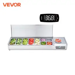 VEVOR Refrigerated Condiment Prep Station 304 Stainless Body and PC Lid, Sandwich Prep Table with Stainless Guard