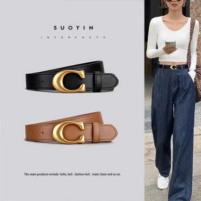 Genuine Leather Women for Belt Leather Gold Needle Buckle Jeans Multi Functional Designer Fashion Decoration Luxury Women's Belt