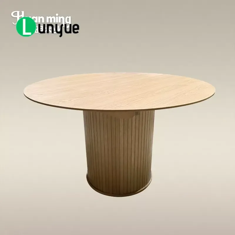 Solid Oak Veneer Expandable Dining Table Rural Farmhouse Style Natural Wood Grain Finish With Extension System For Home