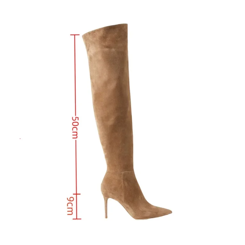 Ladies' Autumn and Winter High-heeled Suede Side Zipper Boots, Pointed Slim High Heels, Sexy Over The Knee Skinny Boots