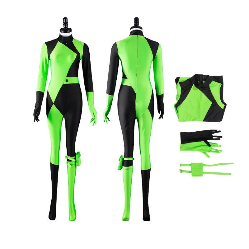 In Voorraad Shego Cosplay Jumpsuit Kostuum Volwassen Vrouwen Meisjes Bodysuit Fantasia Outfits Badpak Halloween Carnaval Vermomming Pak