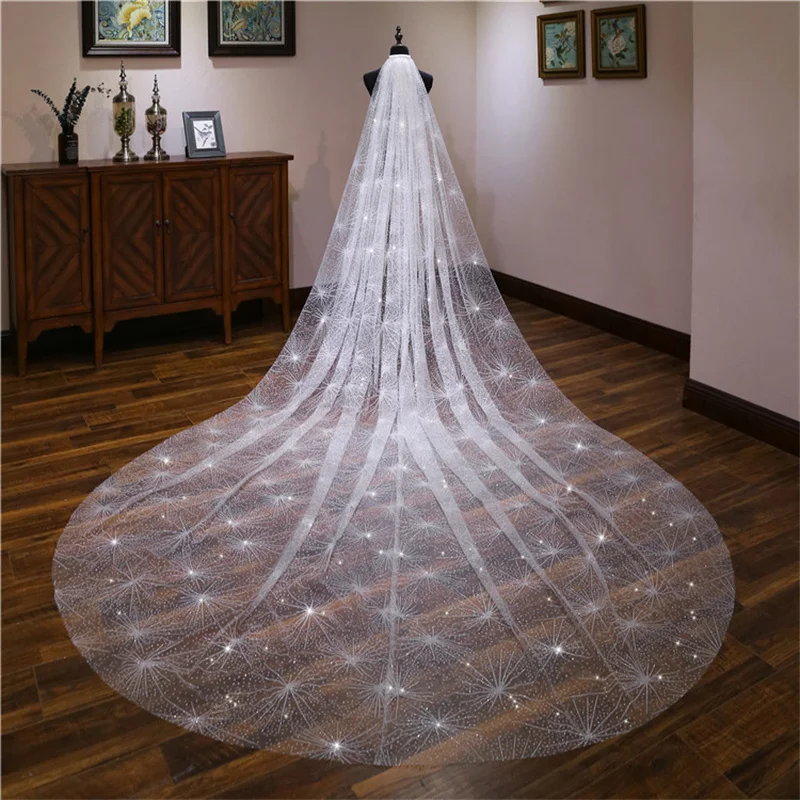 2022 New Fashion Luxury Wedding Veils For Brides Bling Gold 3 Meters Sequins Crystal Big Bridal Veils Wedding Accessories