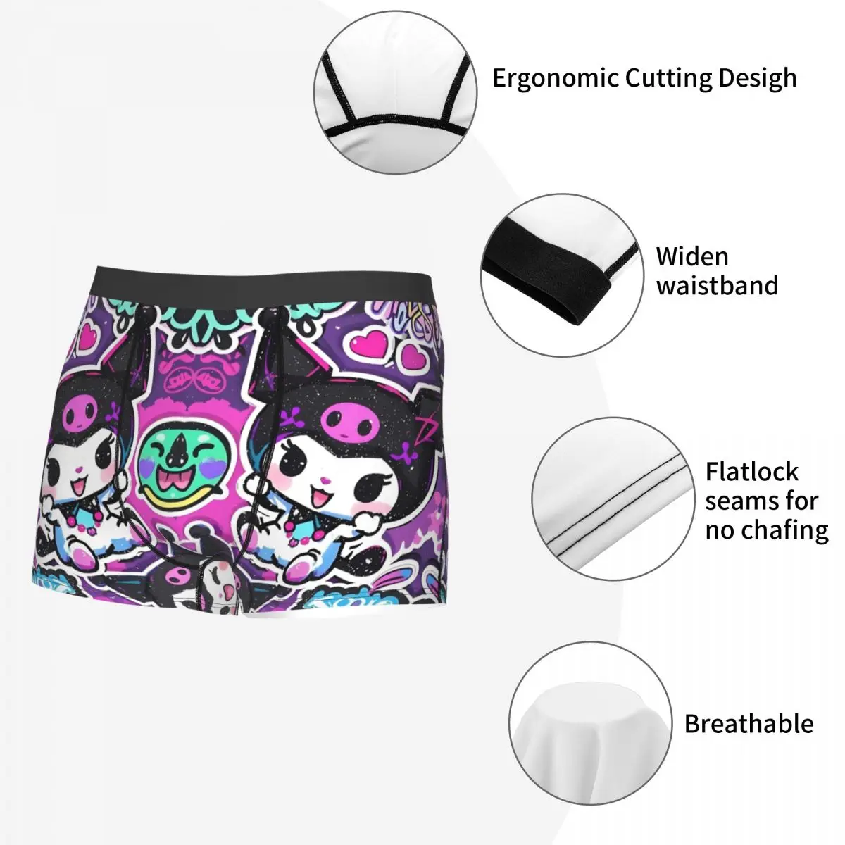 Custom Kuromi Cartoon Movie Underwear Men Print Classical Anime Boxer Shorts Panties Briefs Soft Underpants