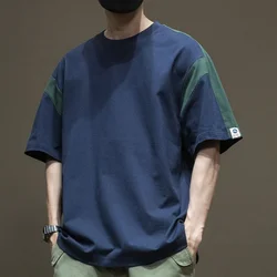 T-shirt patchwork à manches courtes pour hommes, col rond, grande taille, pulls décontractés pour jeunes, vêtements pour hommes, été, nouveau