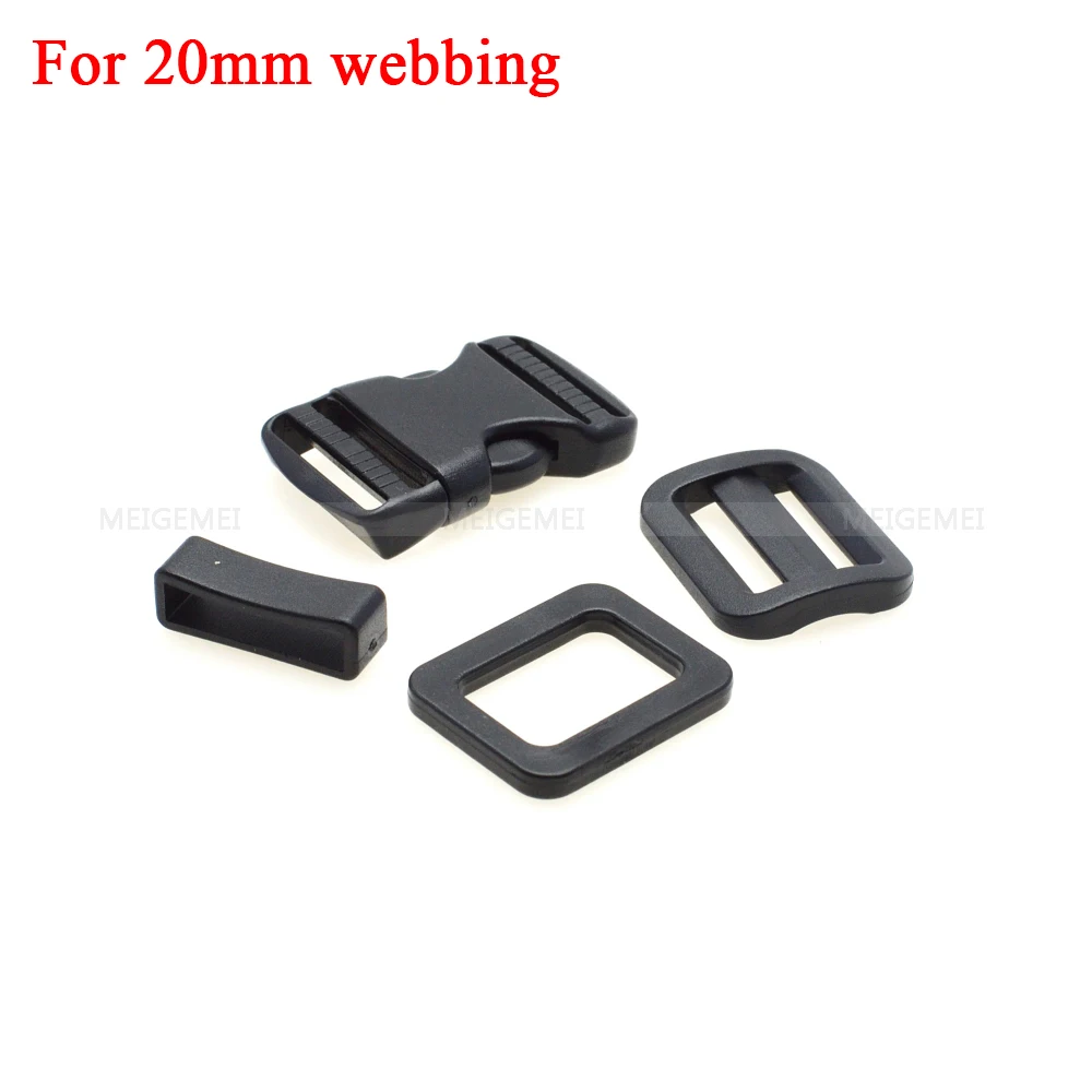 1 set 20mm 25mm 30mm 38mm 50mm Plastic Slider Adjustable Rectangle Ring Belt Loop Curved Side Release Buckles For Paracord