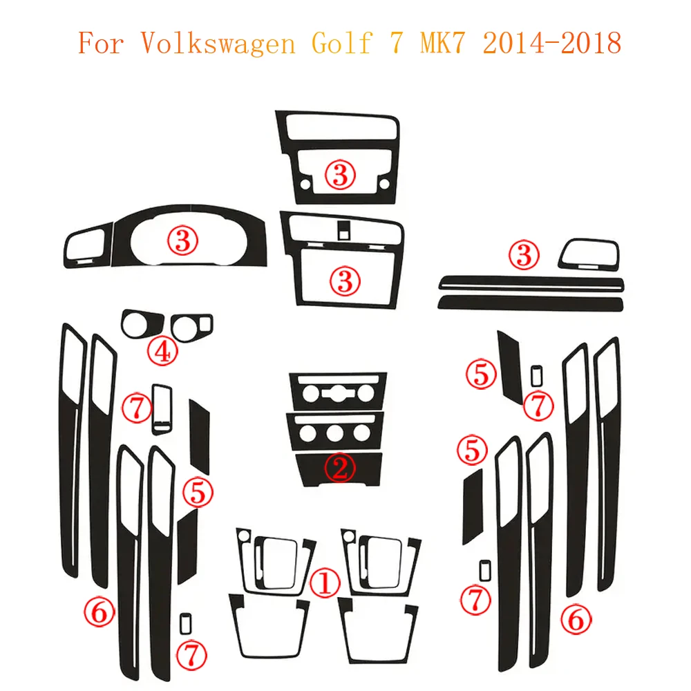 Für Volkswagen Golf 7 MK7 Innenraum Mittelkonsole Türgriff 5D Carbonfaser-Aufkleber Auto-Styling-Zubehör – Detail 4