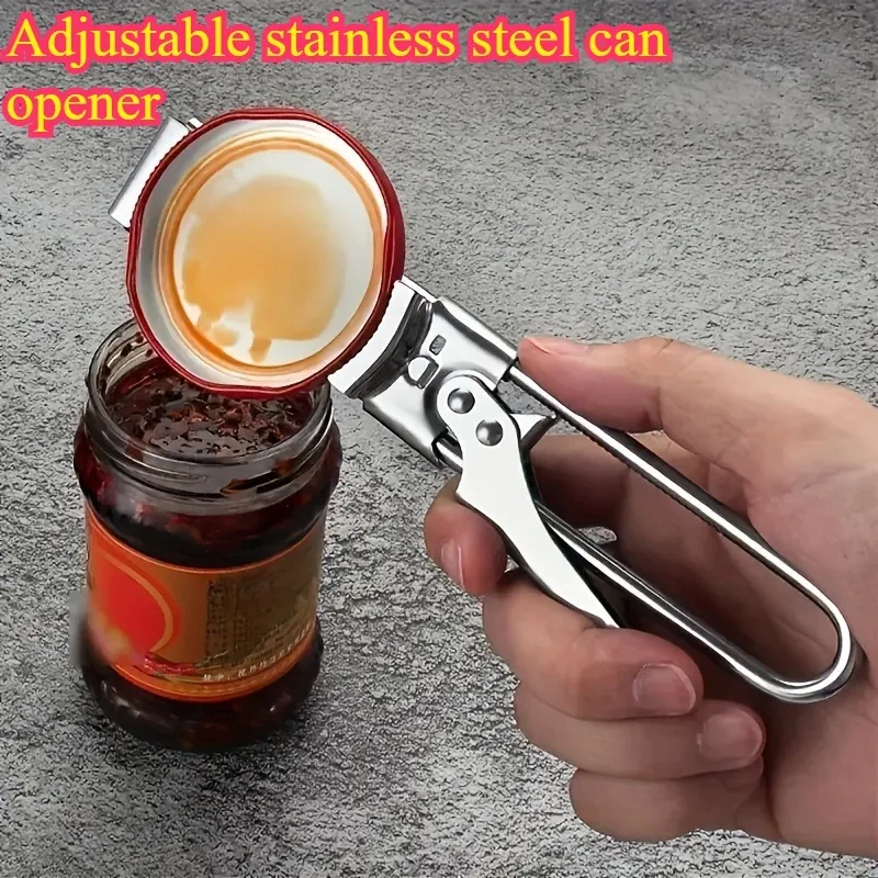 AdjustableStainless SteelCanOpene withErgonomicHandle-Heavy-Duty Lever Design for One-Hand Use,Ideal for Jars,Bottles&Metal Cans