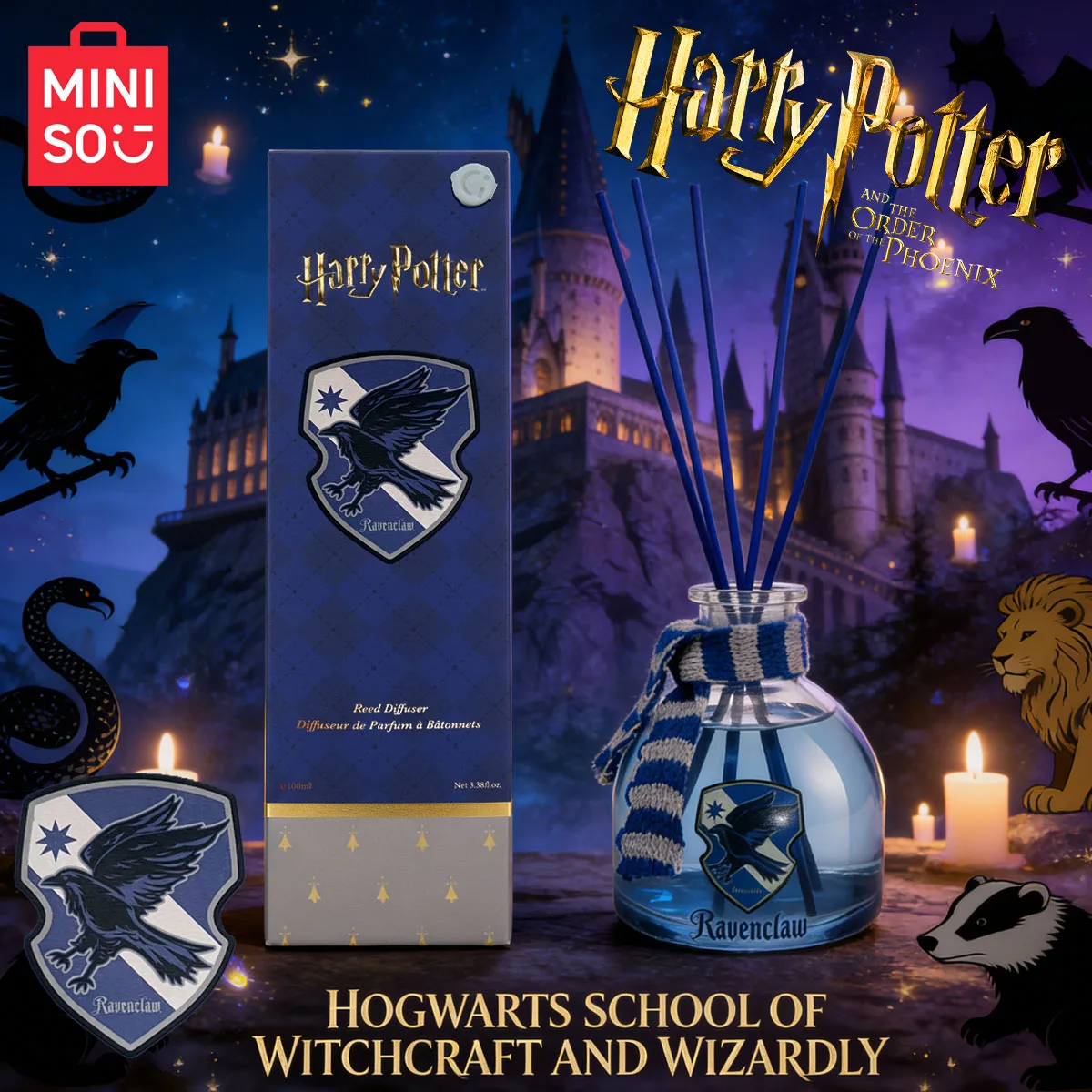 MINISO Serie Harry Potter Academia de Magia Aromaterapia sin Llama (Ravenclaw) Fórmula Norteamericana - Azul para Escenas de Citas