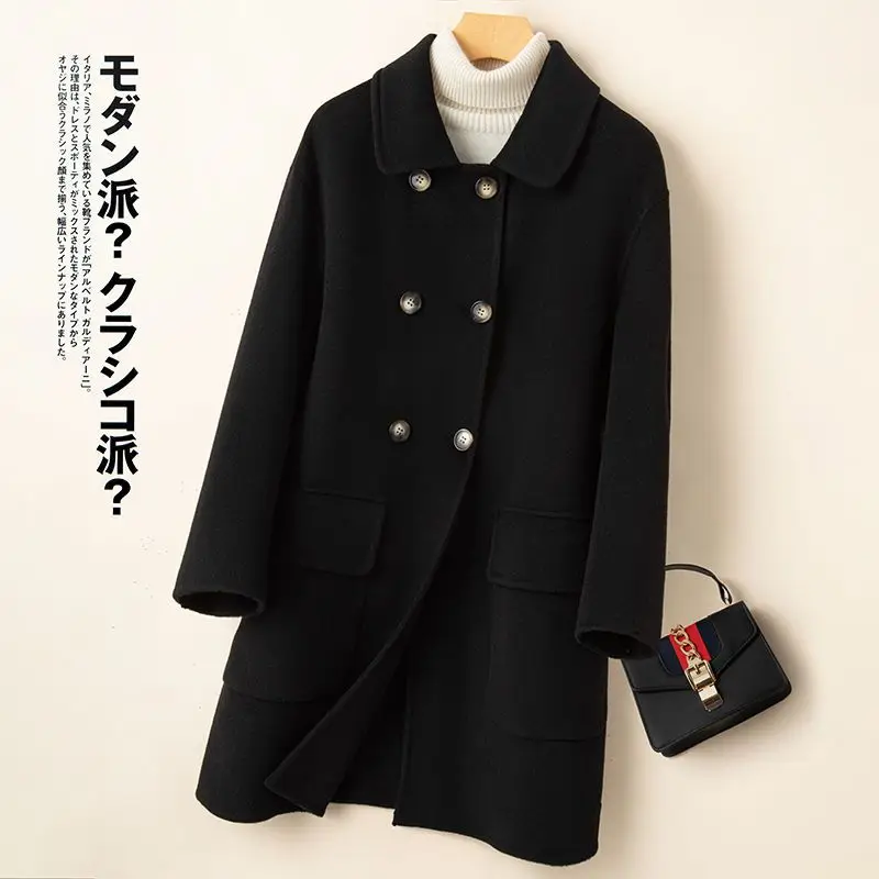 2025 Autumn Winter New Wool Woolen Coat Women Wool Overcoat Double-faced Cashmere Jackets Female Doll Collar Windbreaker Outwear