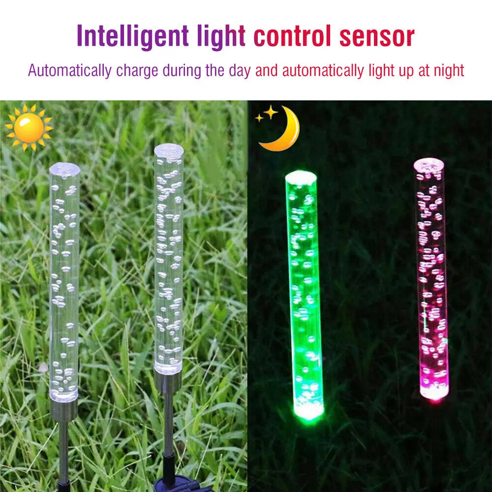 Solar Garden Lights Outdoor Solar Tube Lights Acrylic Bubble Light Waterproof RGB Color Changing LED Solar Light