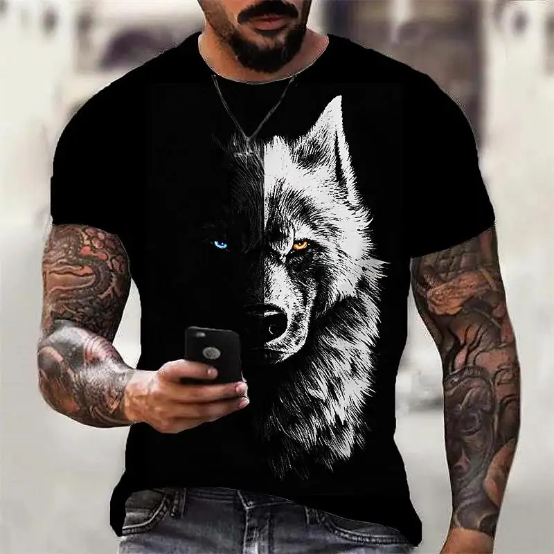 Summer Men\'s T-shirt Animal Wolf 3d Printed Round Neck Fashion Streetwear Casual Short Sleeve Top Tee Oversized Men Clothing New