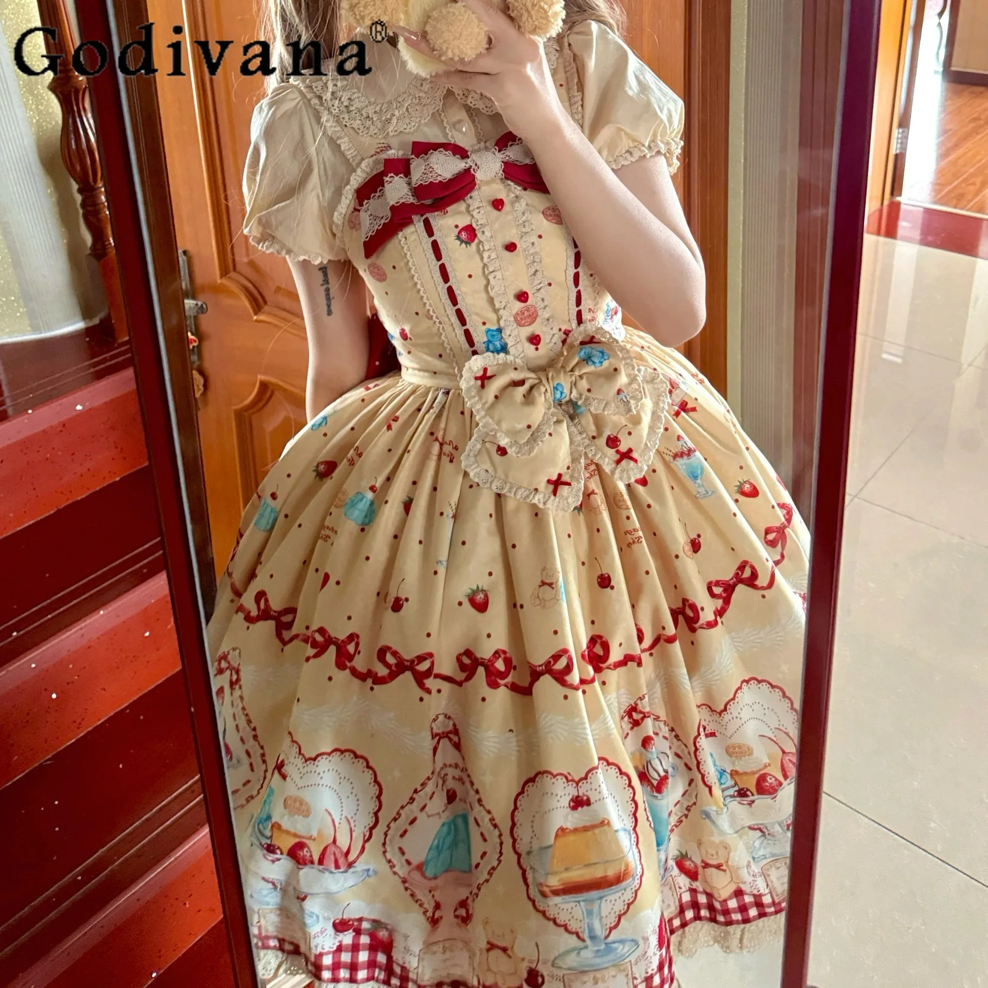 Original Daily Sweet Lolita Birthday Strap Dress Jsk Sweet Princess Kawaii Y2k Cute Printed Bow Lo Short Dresses Summer New