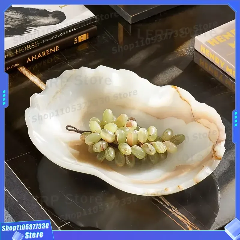 STONEKOCC White Agate Fruit Plate Luxury Art Deco Bowl for Living Room Coffee Table Home Decor Centerpiece Elegant Serving