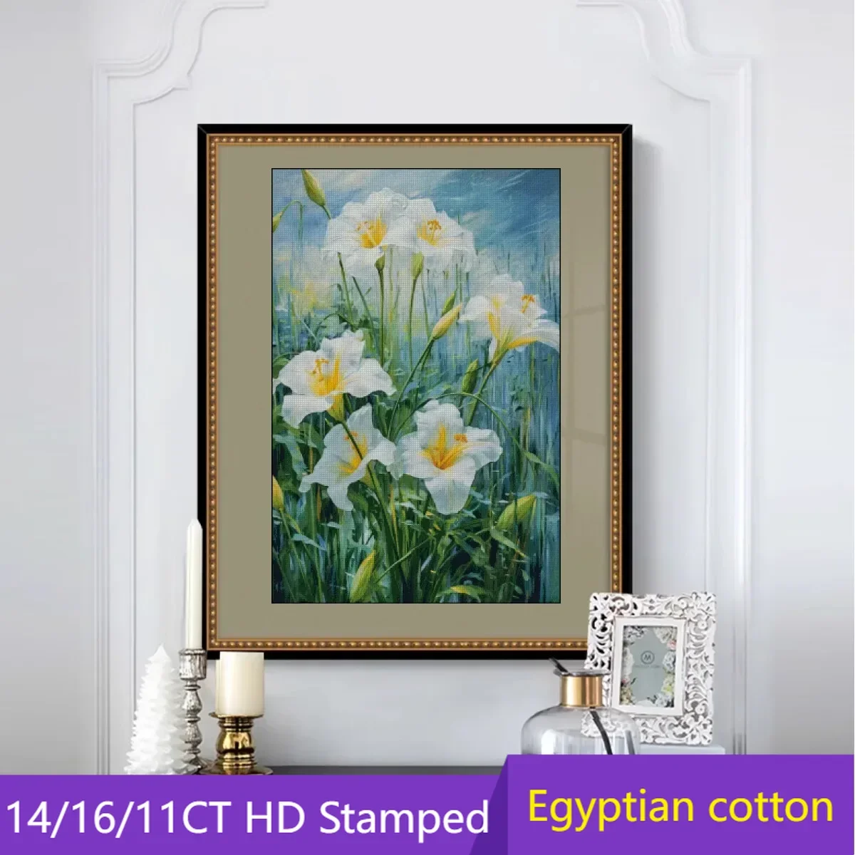 [ZZ3886-Lily Blossom] Stamped Cross Stitch Kit 14CT 16CT, Printed Fabric for Hand Stitching, Needlework Supplies