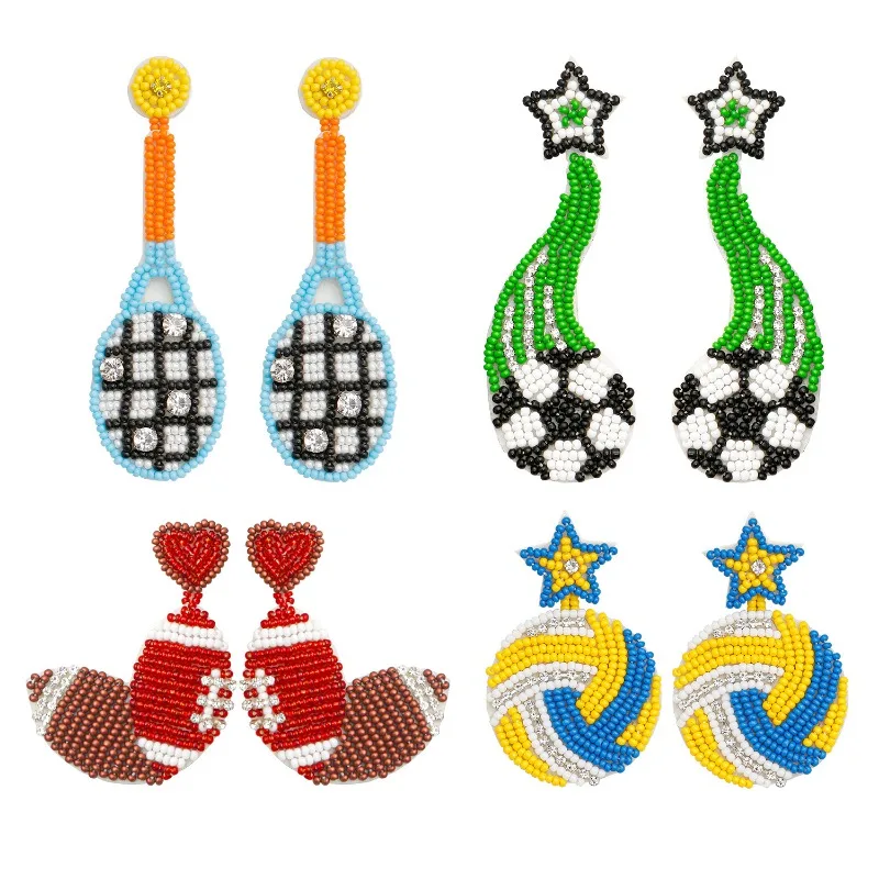 2024 New Sports Theme Earrings Hand-beaded Design American Football Rugby Rice Bead Jewelry for Women Girl