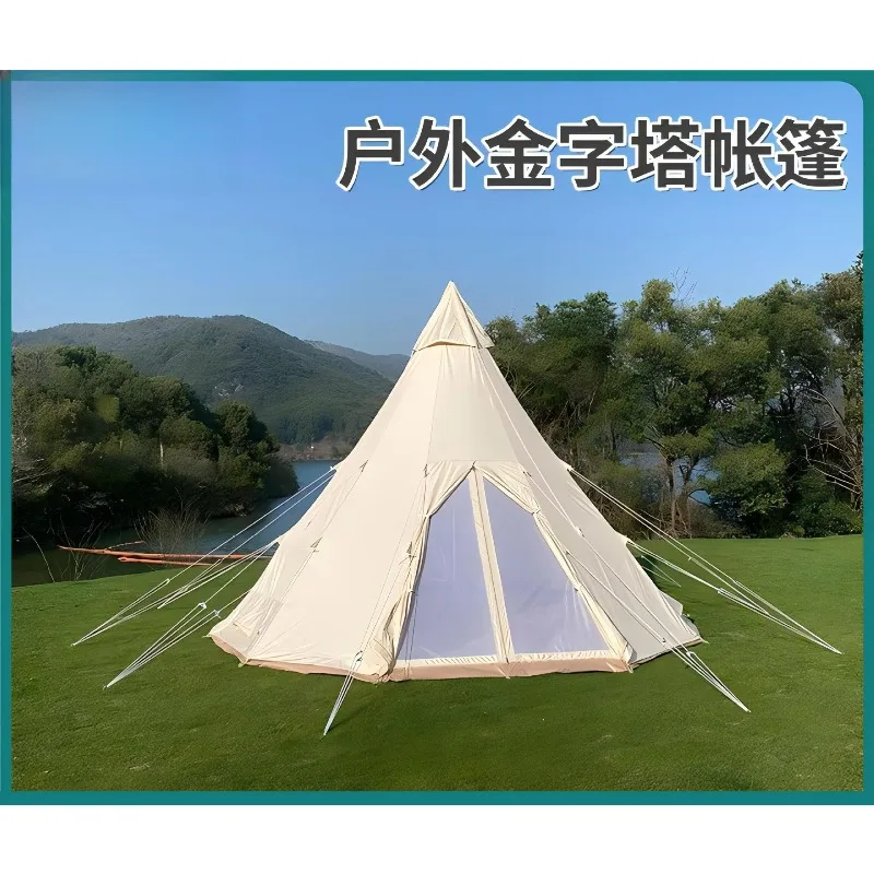 Outdoor Pyramid Camping Tent Thickened Sunshade Waterproof Breathable Single Layer Indian Teepee Tent