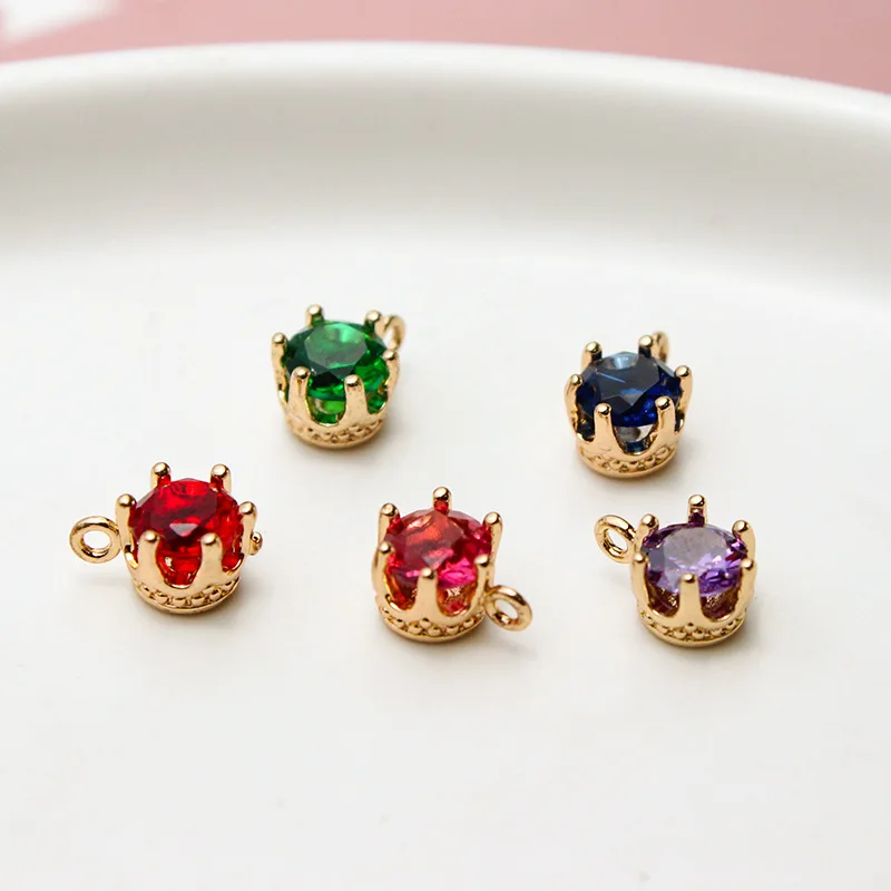 1pcs Diy Jewelry Accessories Copper Gold-plate Zircon Crown Small Rhinestones Cup Pendant Ear Necklace Bracelet Materials Charms