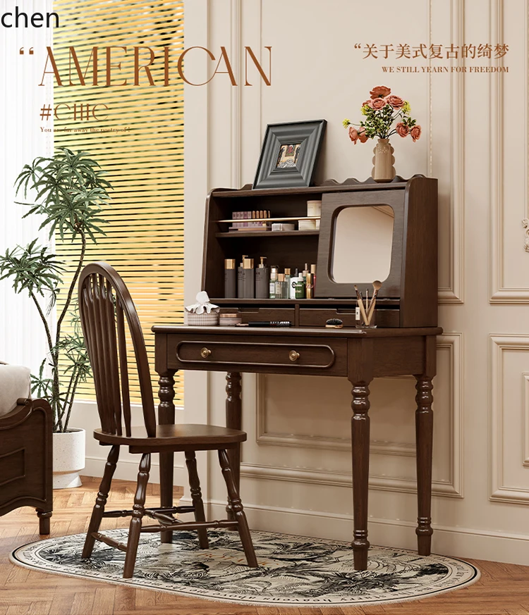 

LXC dresser small makeup table integrated desk simple with mirror retro medium and ancient style