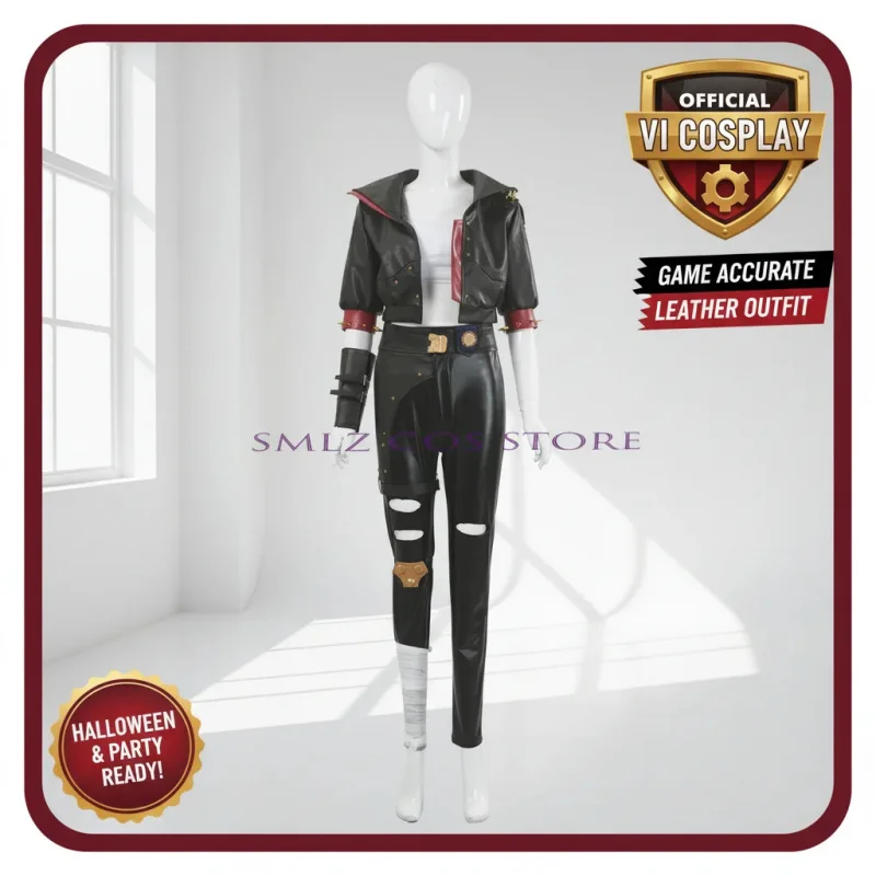 

Arcane Vi Cosplay Costume Game LOL Vi Outfit Leather Coat Set Halloween Christmas Party