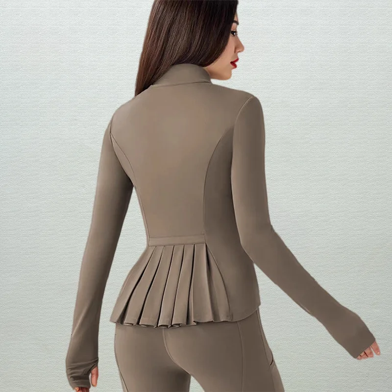 

Autumn Yoga Workout Shirts Women Sportswear Gym Clothing Fitness Zipper Long Sleeve Jackets