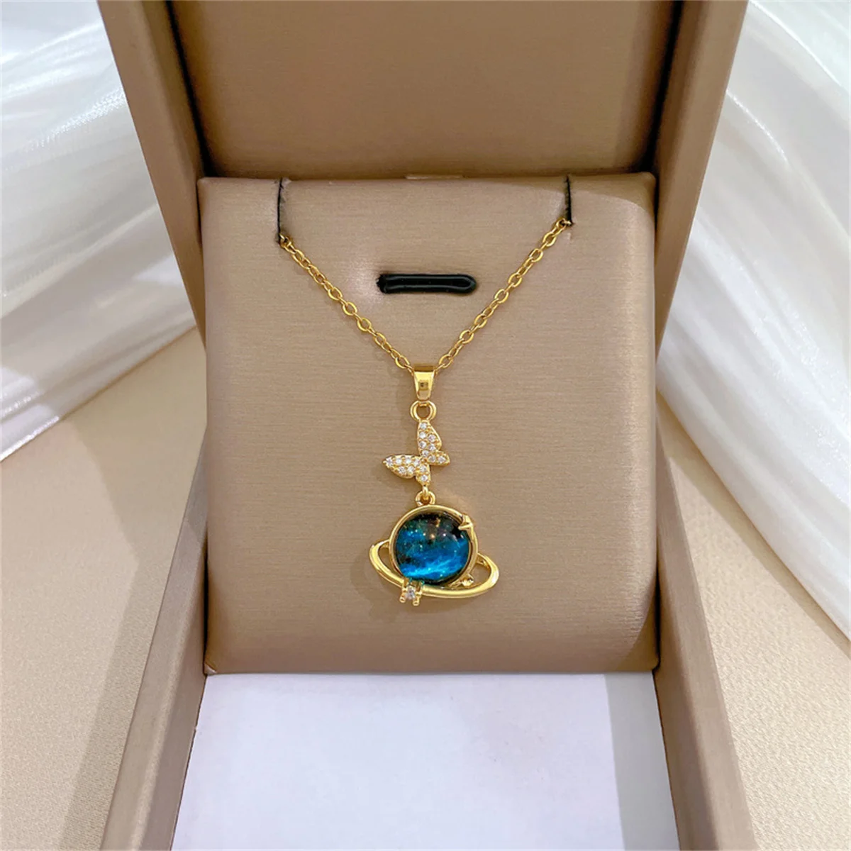 Stainless Steel Zircon Planet Star Pendant Necklace For Women Temperament Universe Moon Aesthetic Clavicle Chain Choker Jewelry