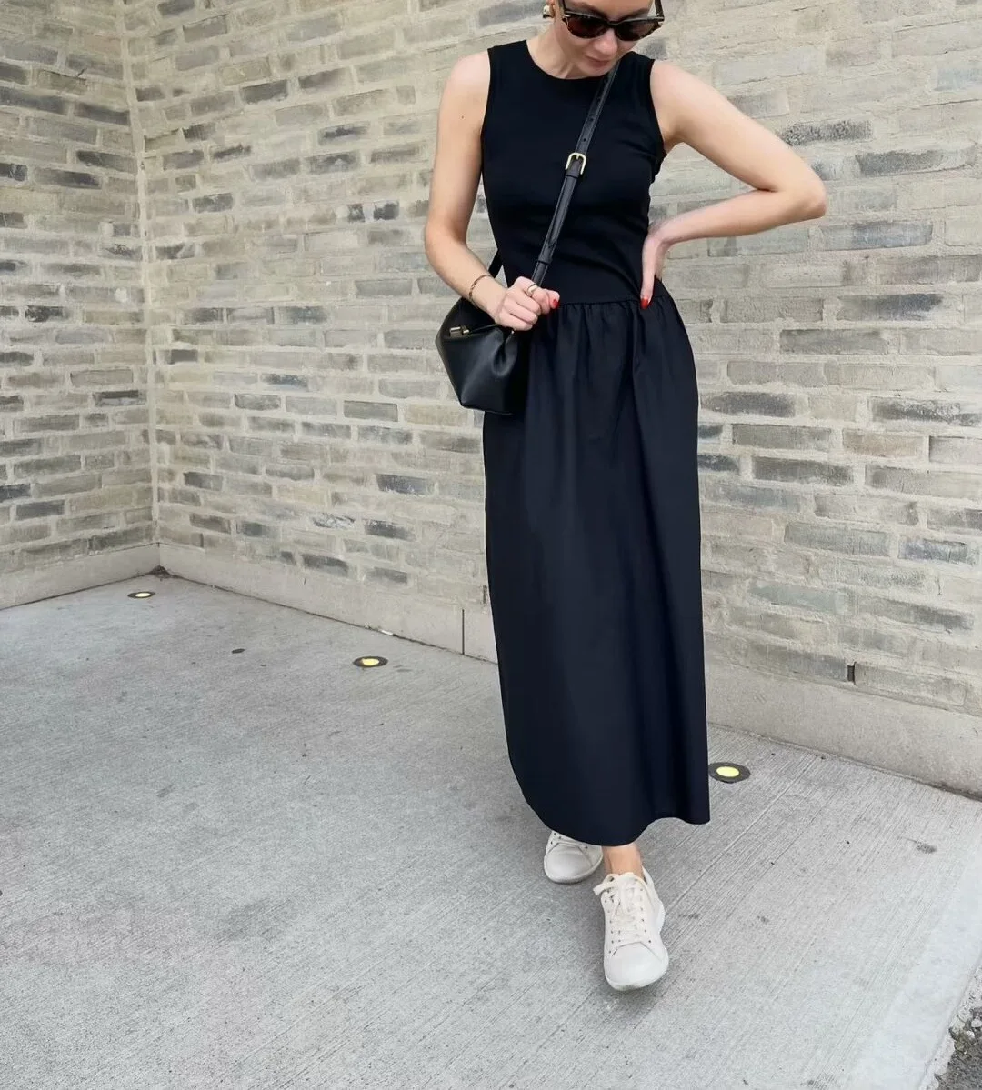 فستان Zeyla النسائي الفرنسي على طراز هيبورن بدون أكمام صيفي بتصميم فريد من نوعه فستان كامي ماكسي بسيط للسهرات والارتداء اليومي