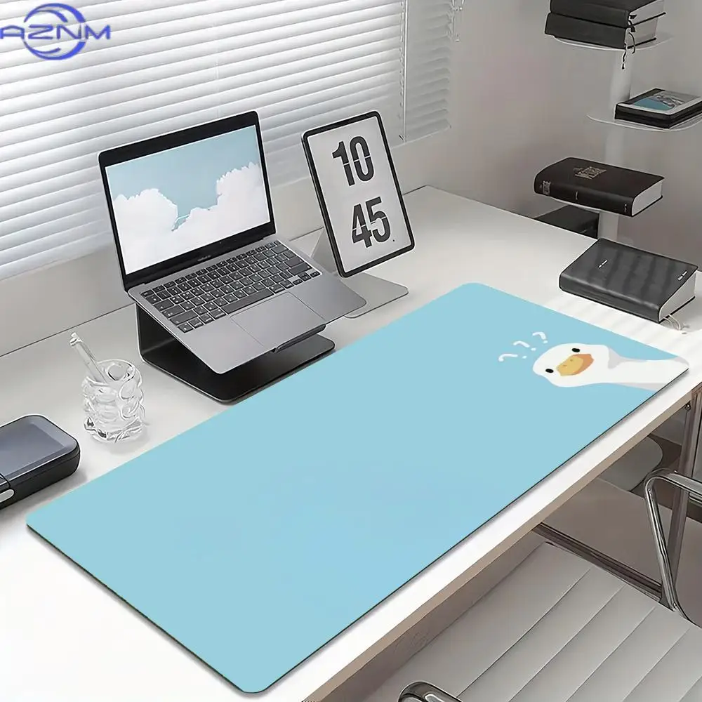 Funny Question Duck Mouse Pad Waterproof Non‑Slip Simple Pastel Blue Cute Cartoon Animal Print Mousepad PC Laptop Desk Accessory