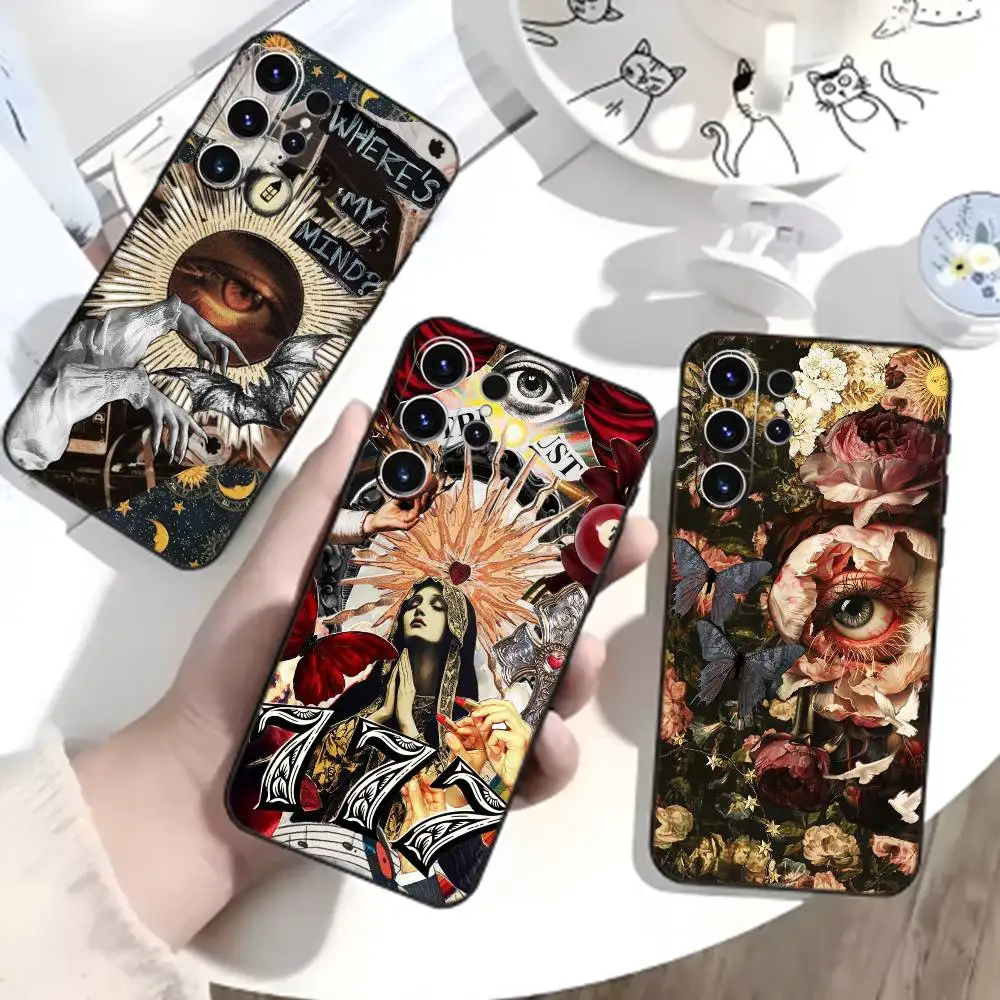 Dark Ornate Collage Art Phone Case For Samsung S26,S25,S24,S23,S22,S21,S20,Ultra,Plus,FE Black Soft Cover