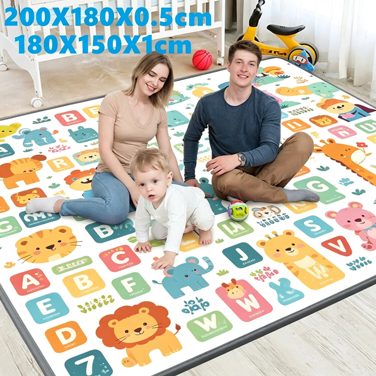 200x180x0.5cm/180x150x1cm Thickness 1cm/0.5cm Play Mat for Children's Thick Safety Mat Friendly Crawling Play Mats Carpet Rug