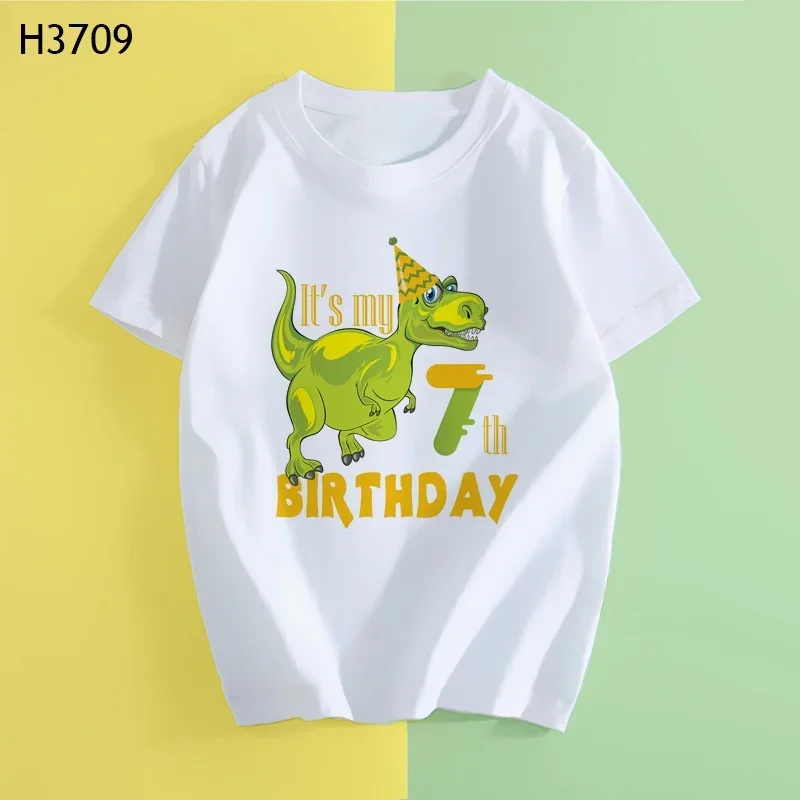 Camiseta de dibujos animados con número de dinosaurio para niño y niña, ropa de fiesta de cumpleaños, regalo de animales