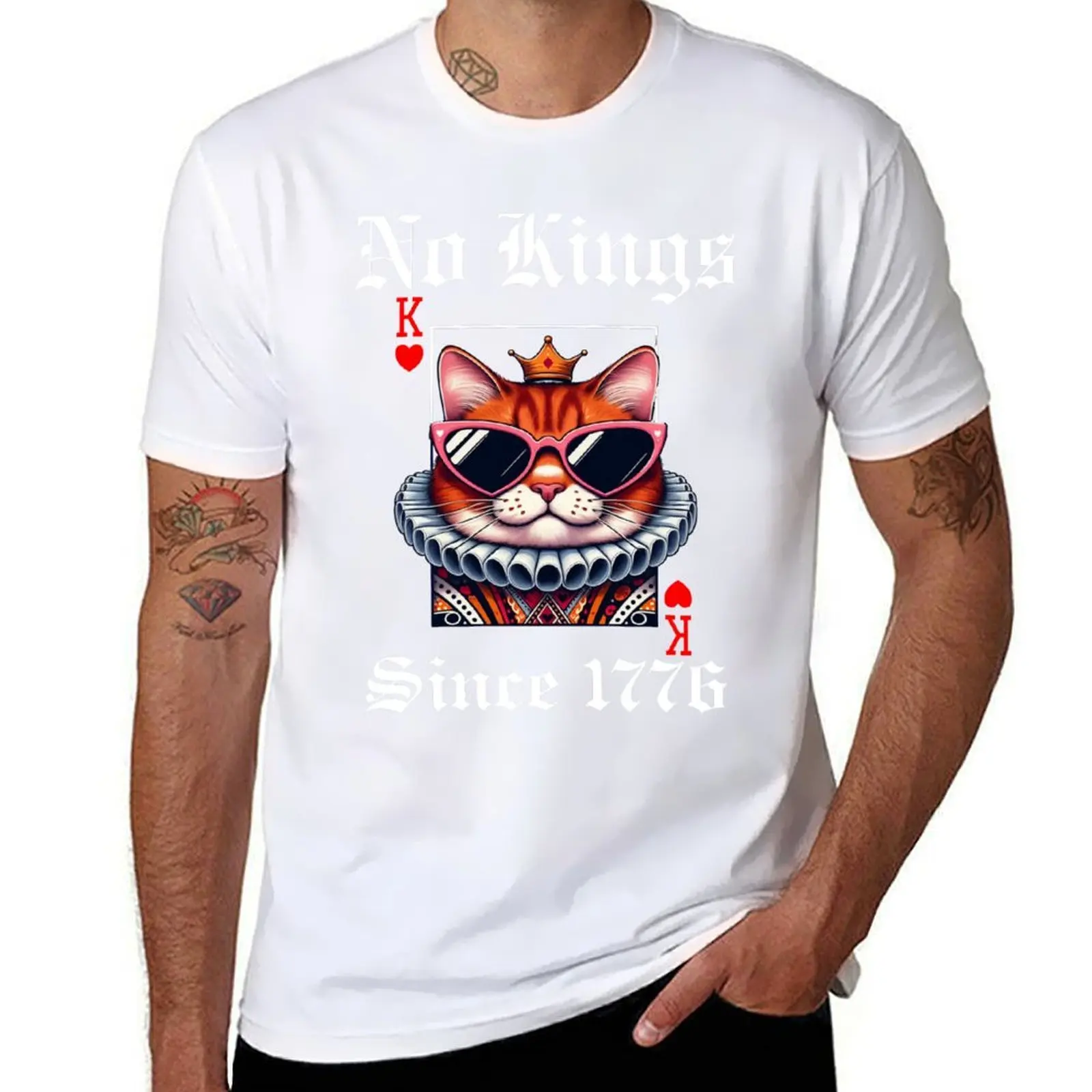 

Funny Cat No kings since 1776 save America T-Shirt man t shirt summer t shirt for man 100 percent cotton T-Shirt